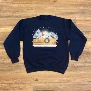 Vintage 90s Cardinal Birds Winter Holiday Christmas Crewneck Sweatshirt